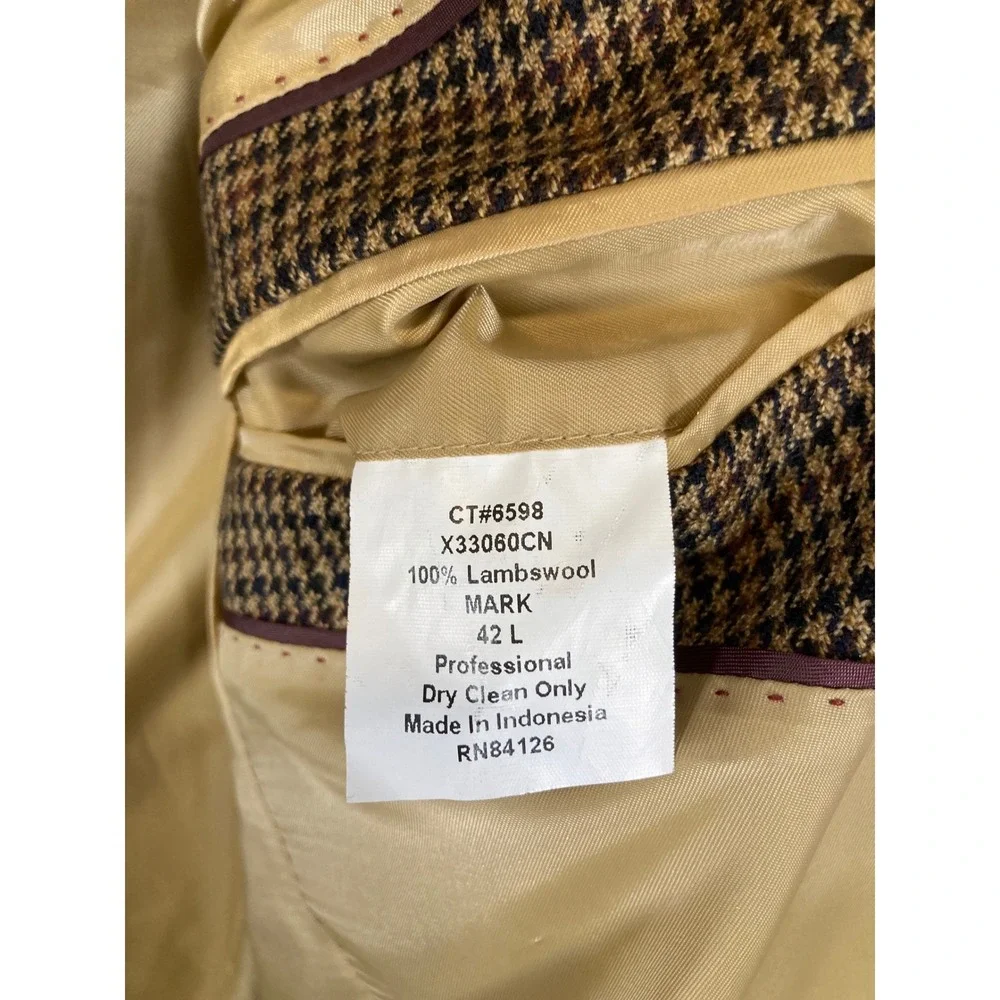 Dark Academia‎ Bert Pulitzer Mens 42L Brown Lambswool Houndstooth Blazer Jacket